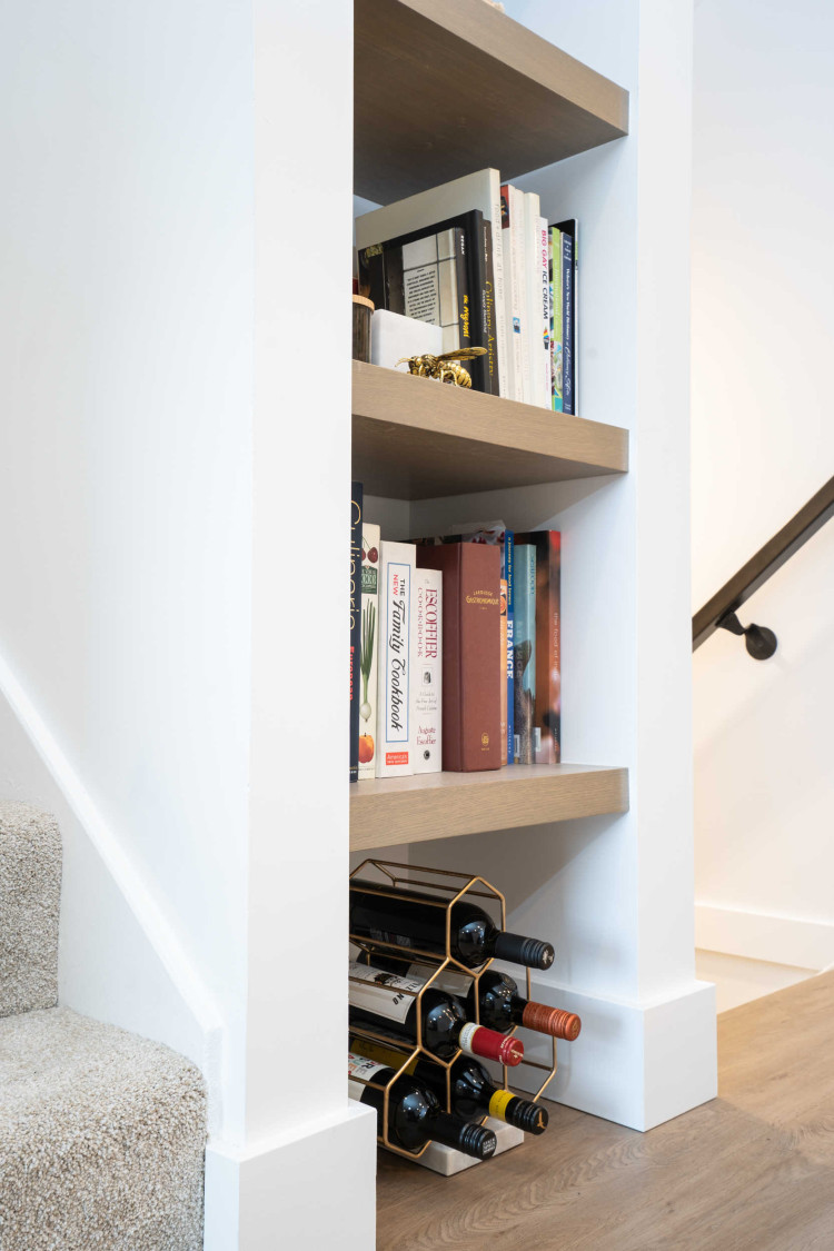 Port Moody townhouse floating wood shelves
