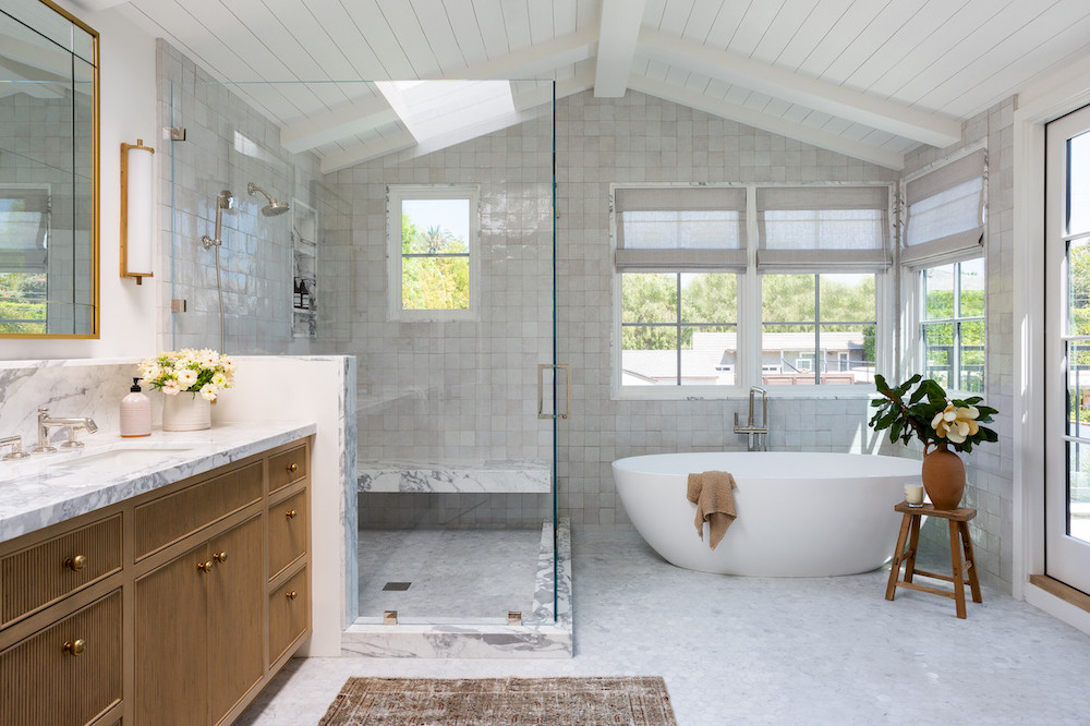 walk in shower and freestanding tub