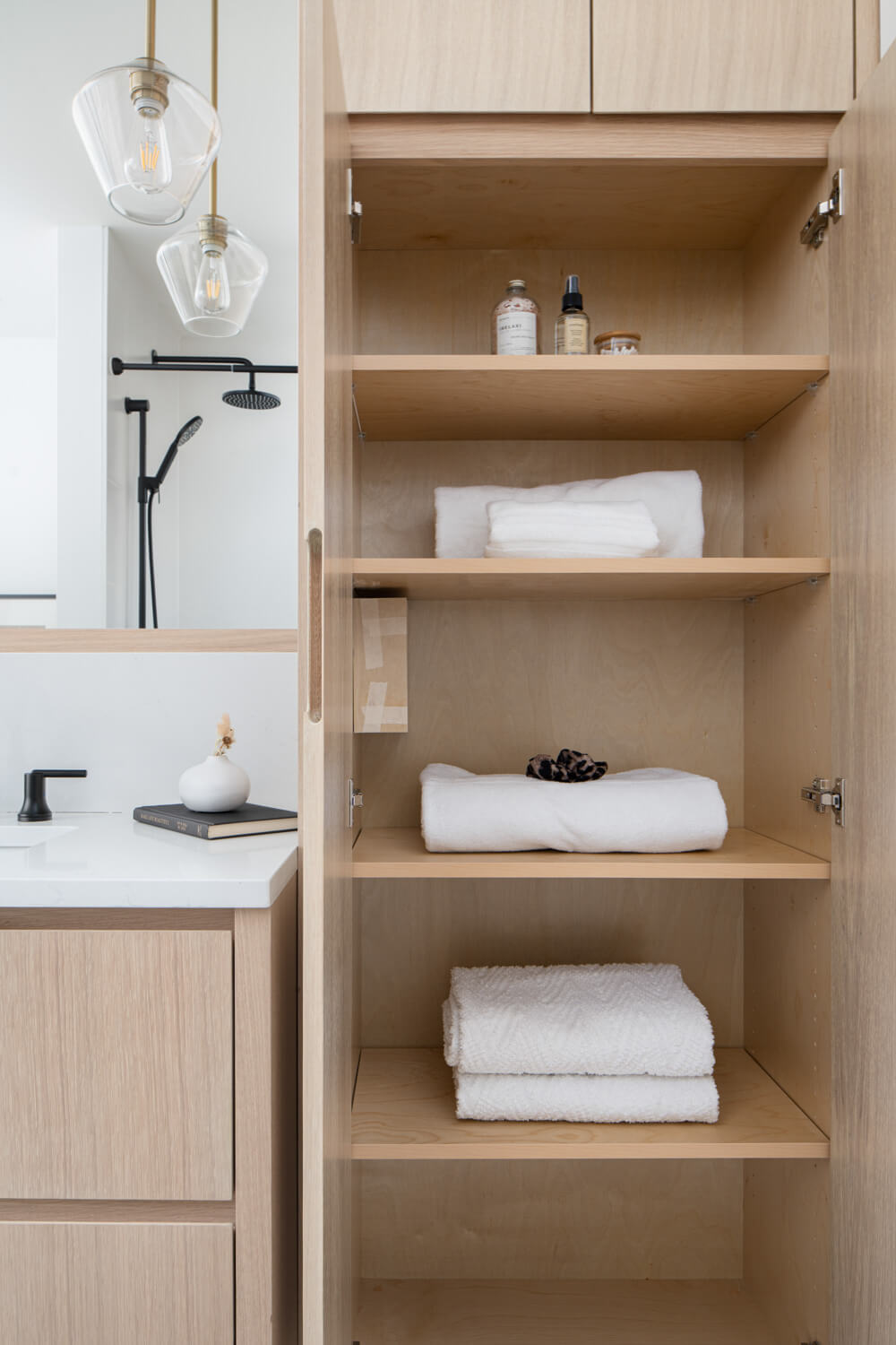 built-in bathroom storage